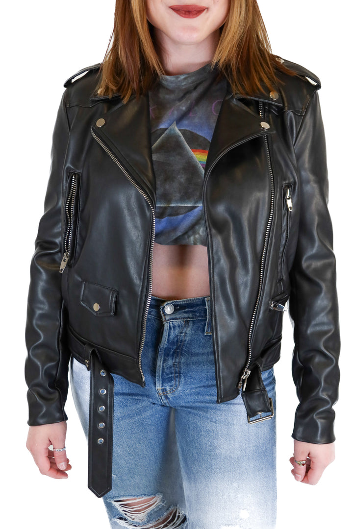Grey Lab Black Vegan Leather Jacket NWT (XS; retail $265)