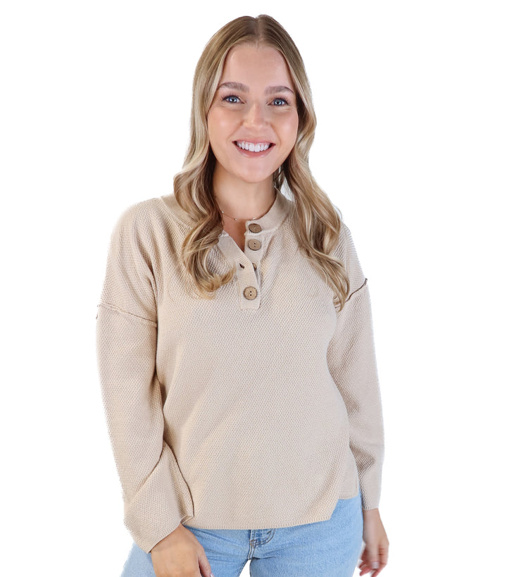 Efam tan waffle knit pullover (m)