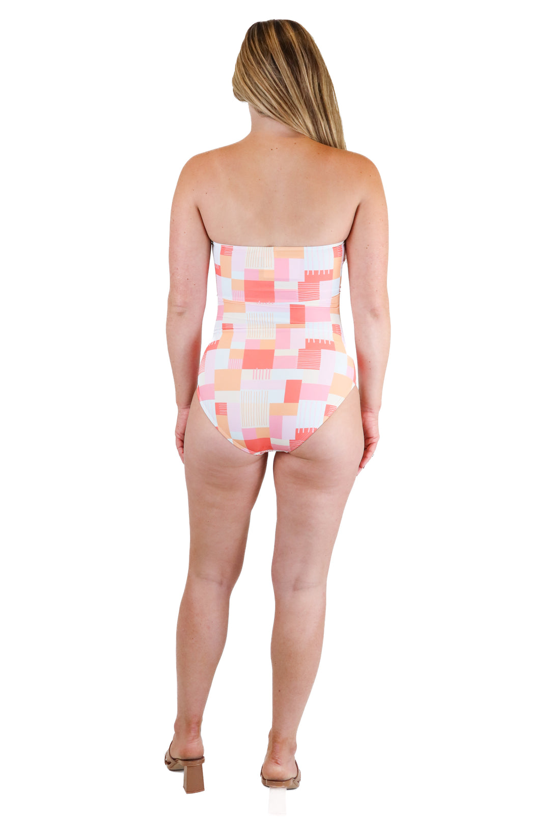 Pink Lily Peach & Baby Pink Checkered One-Piece Swimsuit NWOT (S)