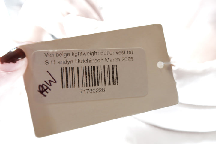 SOLD: Vici beige lightweight puffer vest (s)