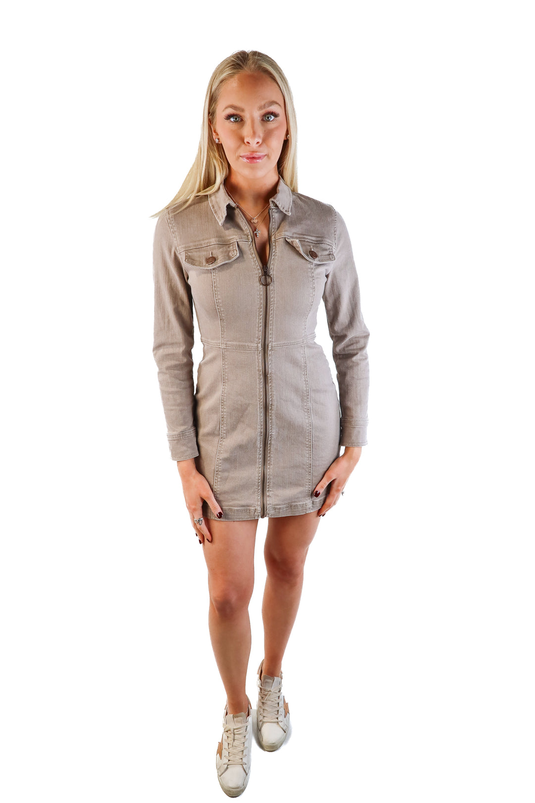 BDG gray long sleeve denim dress (4)*