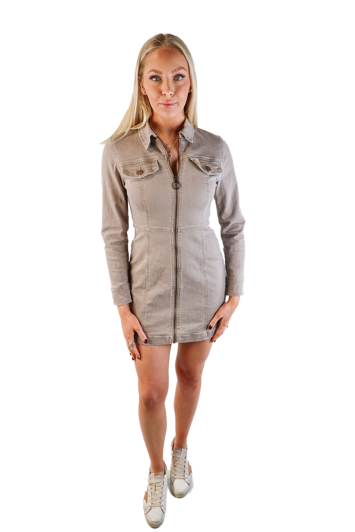 BDG gray long sleeve denim dress (4)*