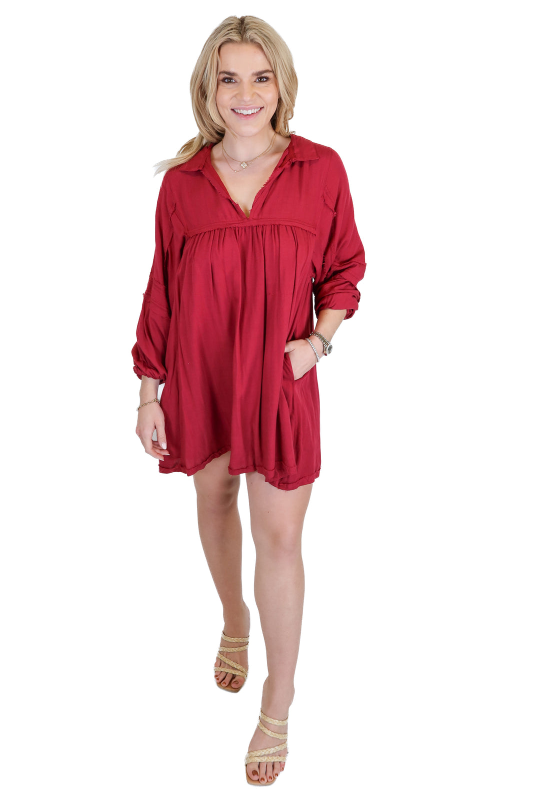 Merrit Crimson Collared Dress (S)