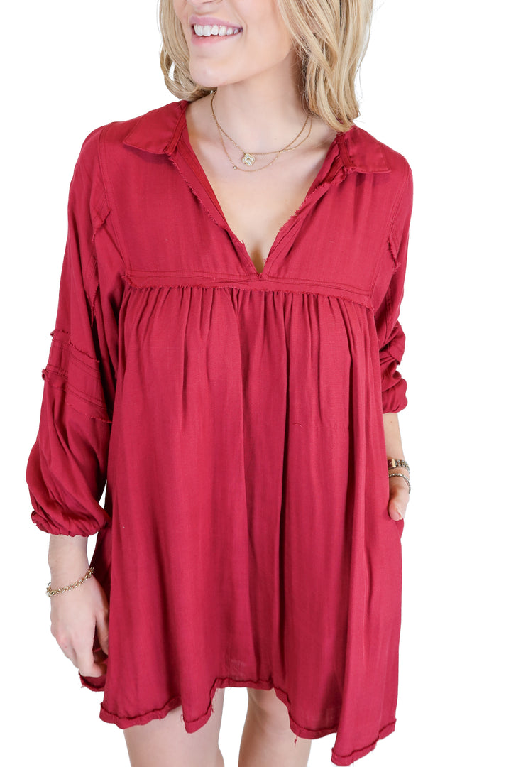 Merrit Crimson Collared Dress (S)