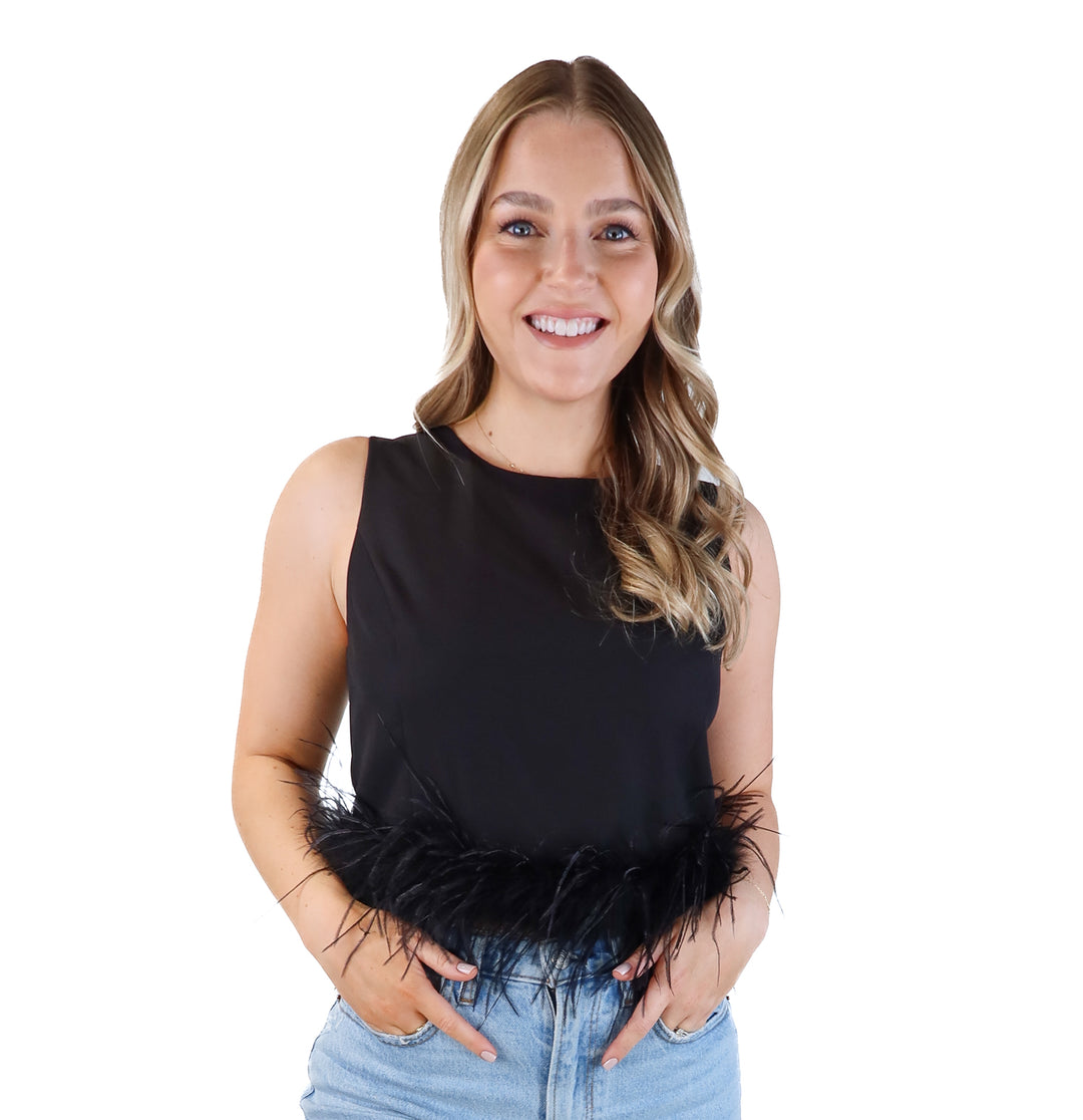 Vici black feather hem tank NWT (m; retail $78)