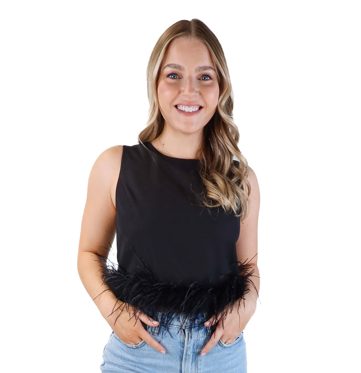 Vici black feather hem tank NWT (m; retail $78)