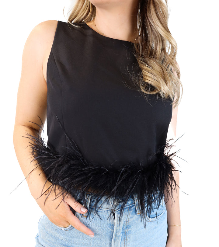Vici black feather hem tank NWT (m; retail $78)