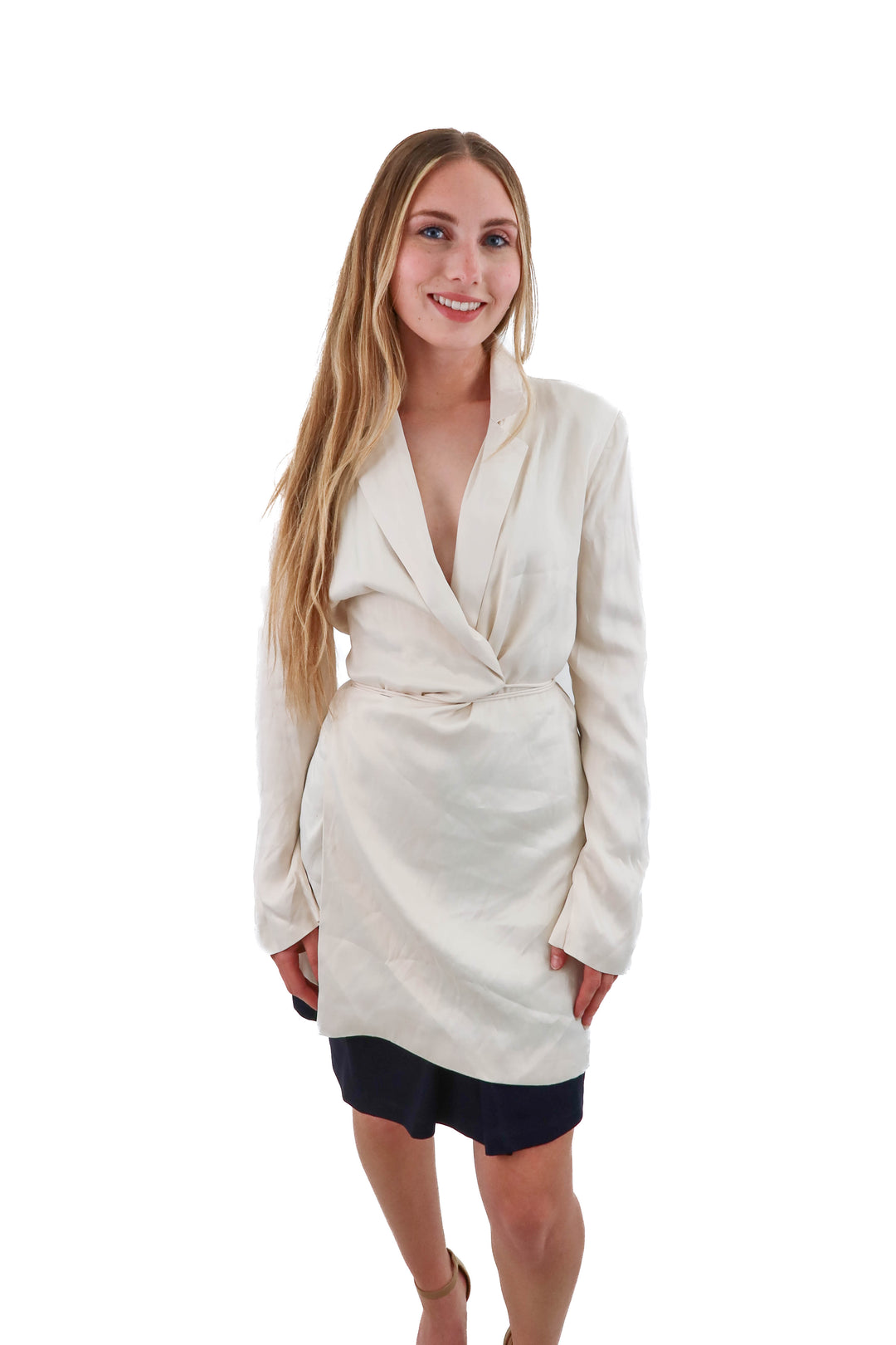 zara cream satin tie blazer NWT (xs)