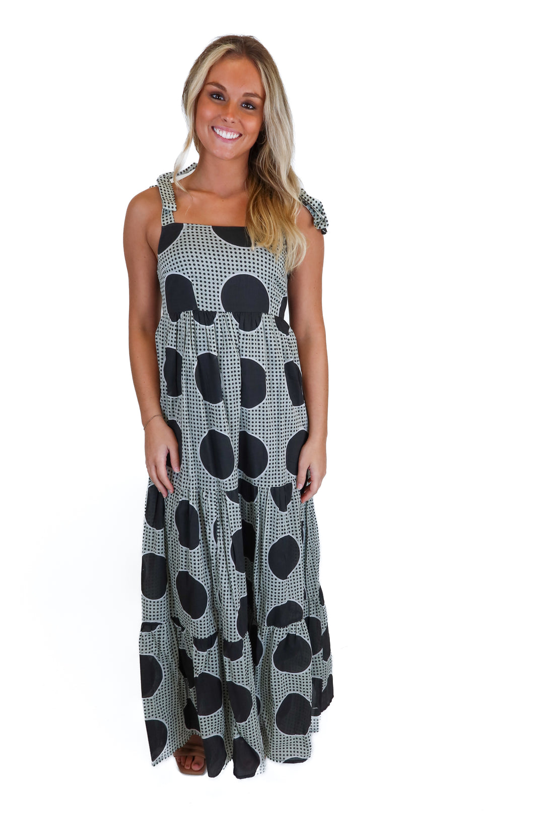 Carly Jean Gray and Black Dot Maxi Dress (XS)