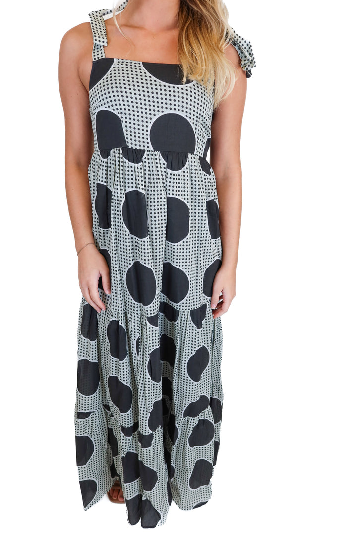 Carly Jean Gray and Black Dot Maxi Dress (XS)