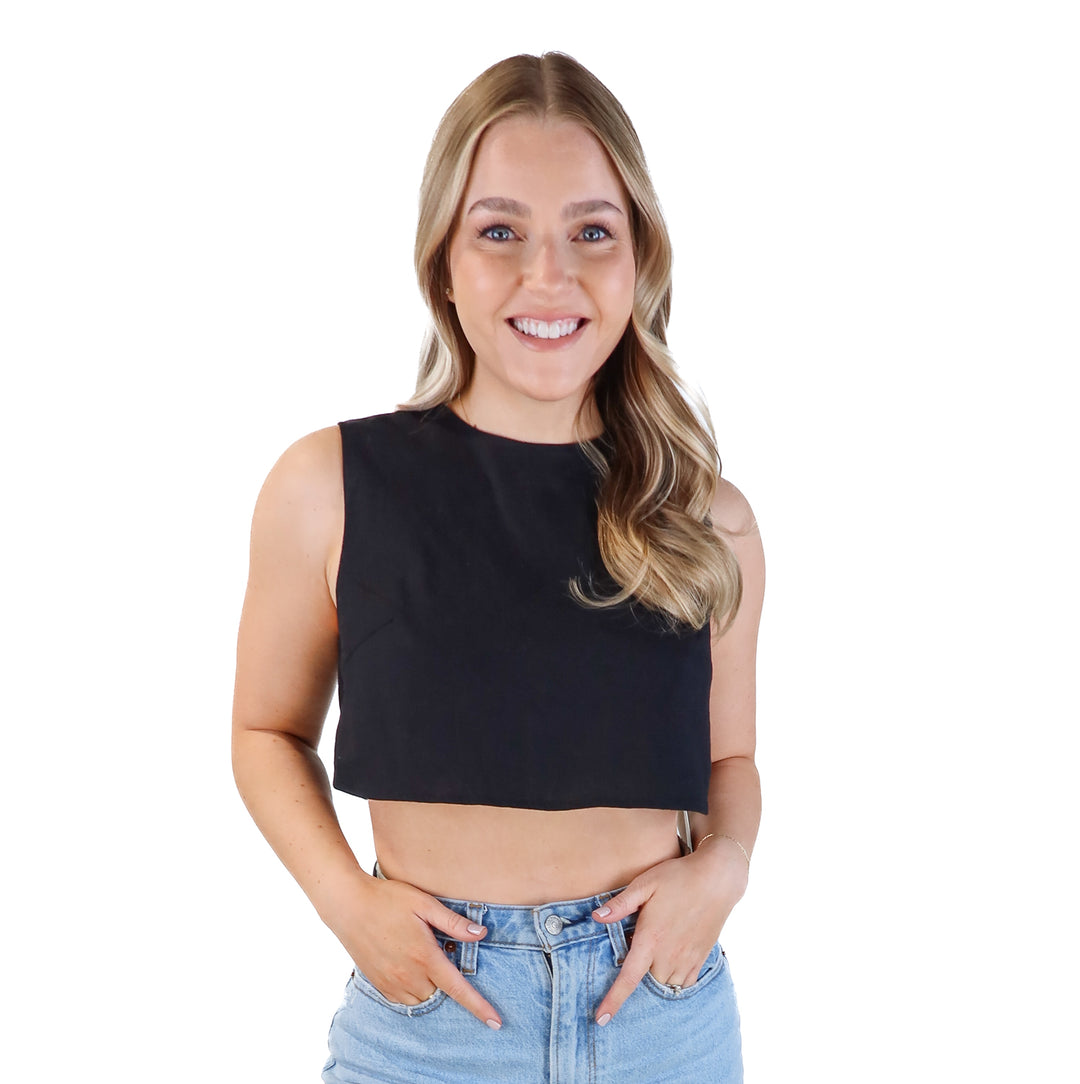 Commense black linen muscle tank (s)