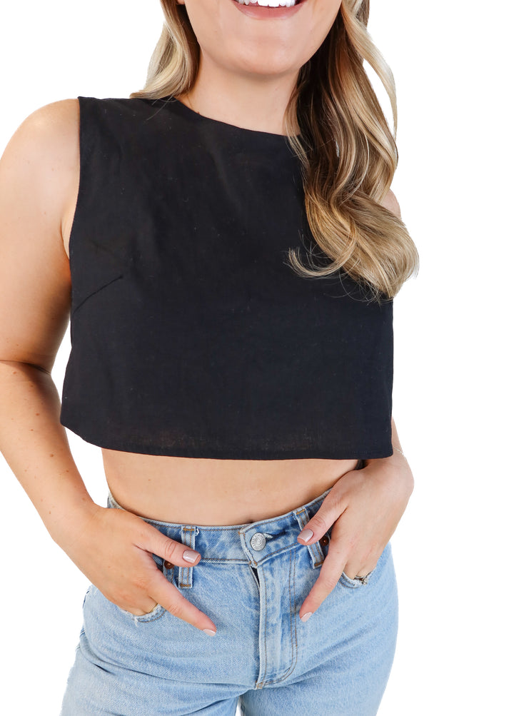 Commense black linen muscle tank (s)