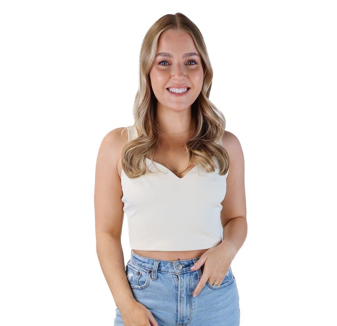 Express cream sweetheart neckline crop tank (m; retails for $44)