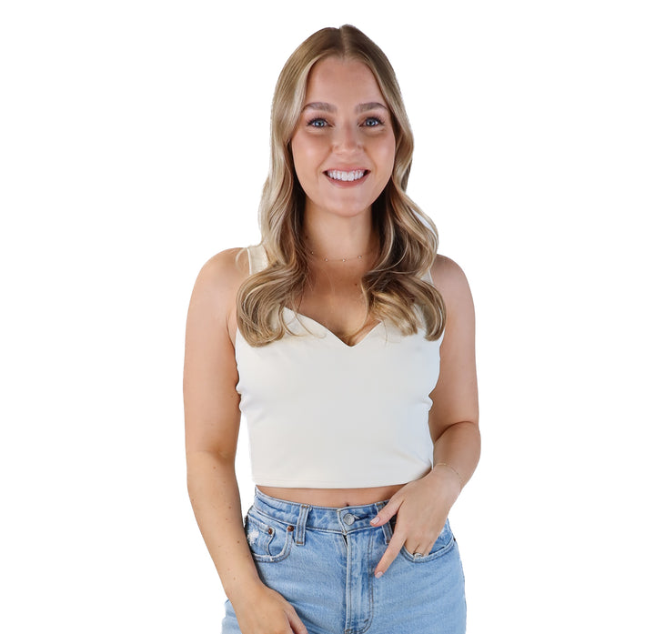 Express cream sweetheart neckline crop tank (m; retails for $44)