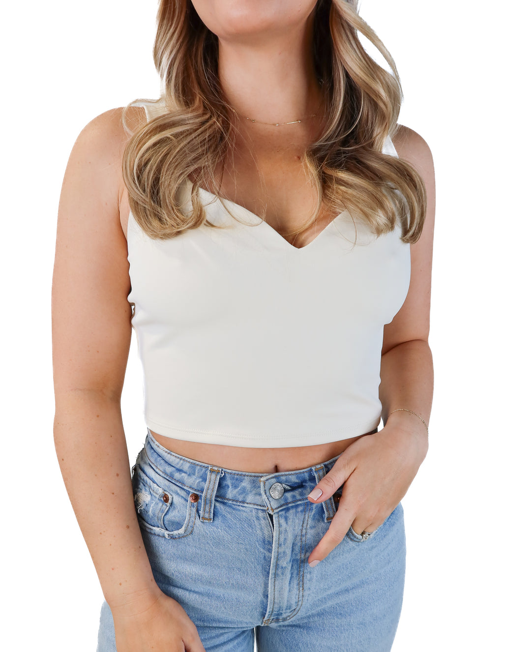Express cream sweetheart neckline crop tank (m; retails for $44)