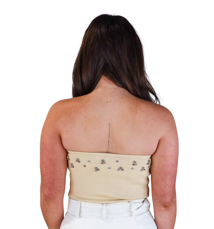 Zara tan thick knit rhinestone tube top NWT (M; retails for $39.90)