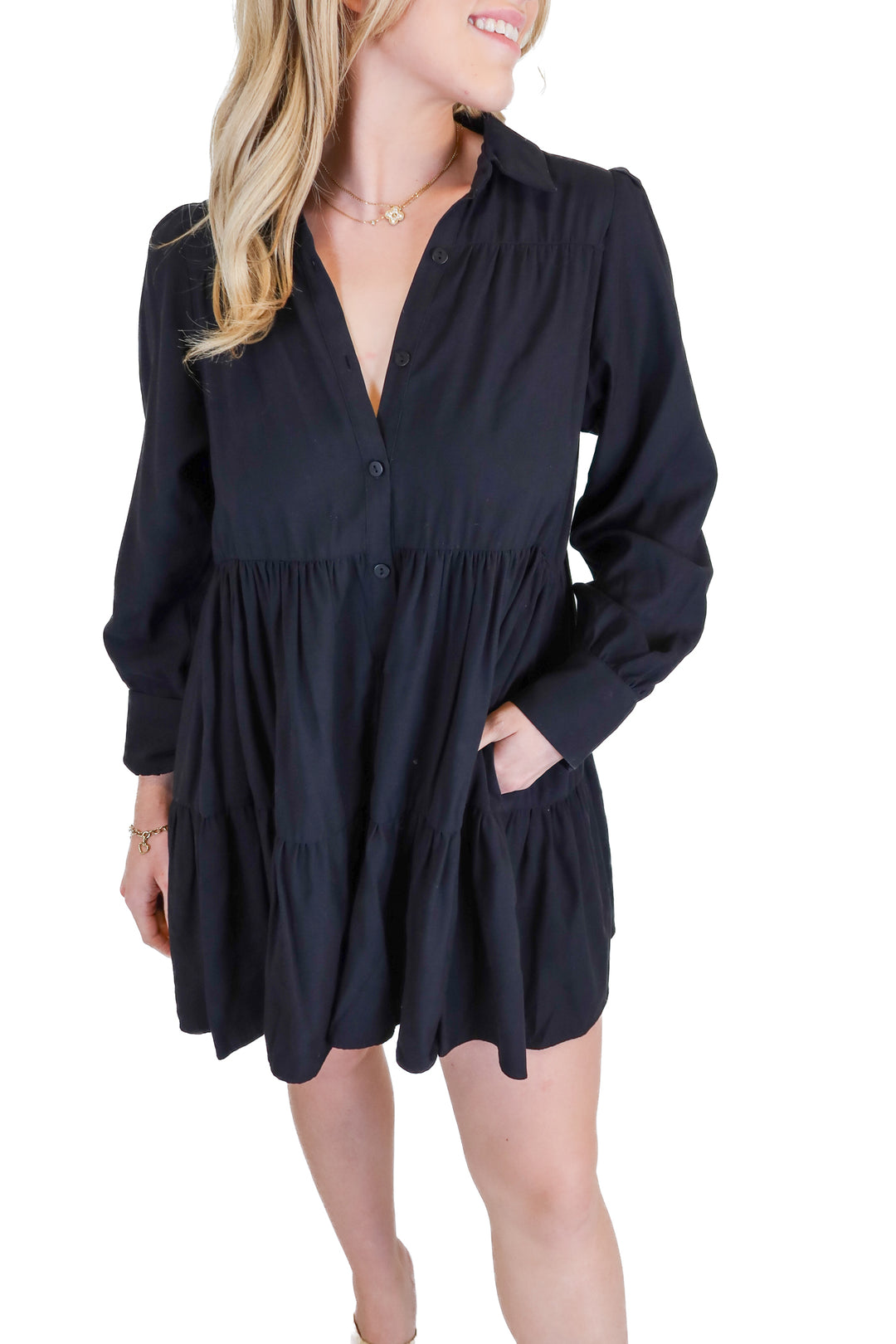 Zara Black Tiered Button Front Dress (XS)