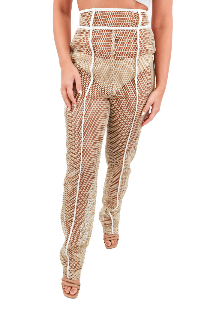 jlux label tan mesh pants NWT (S)