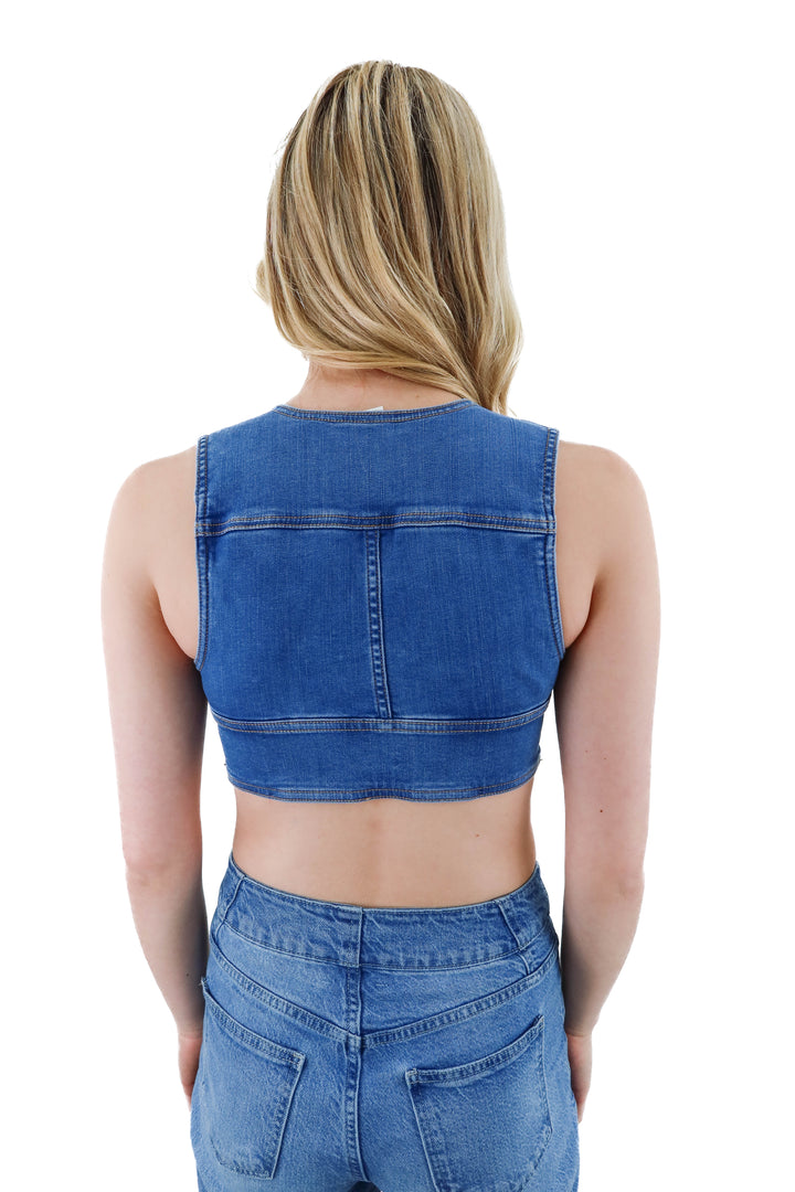 american eagle cropped denim vest (xs)