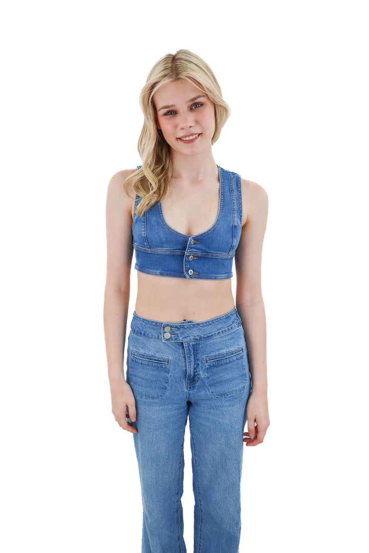 american eagle cropped denim vest (xs)