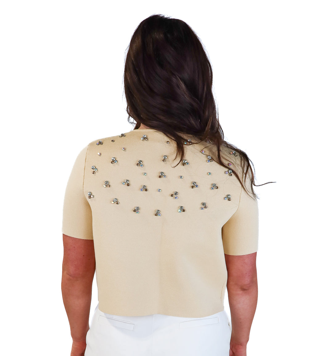 Zara tan thick knit rhinestone short sleeve cardigan NWT (m; retails for $49.90)