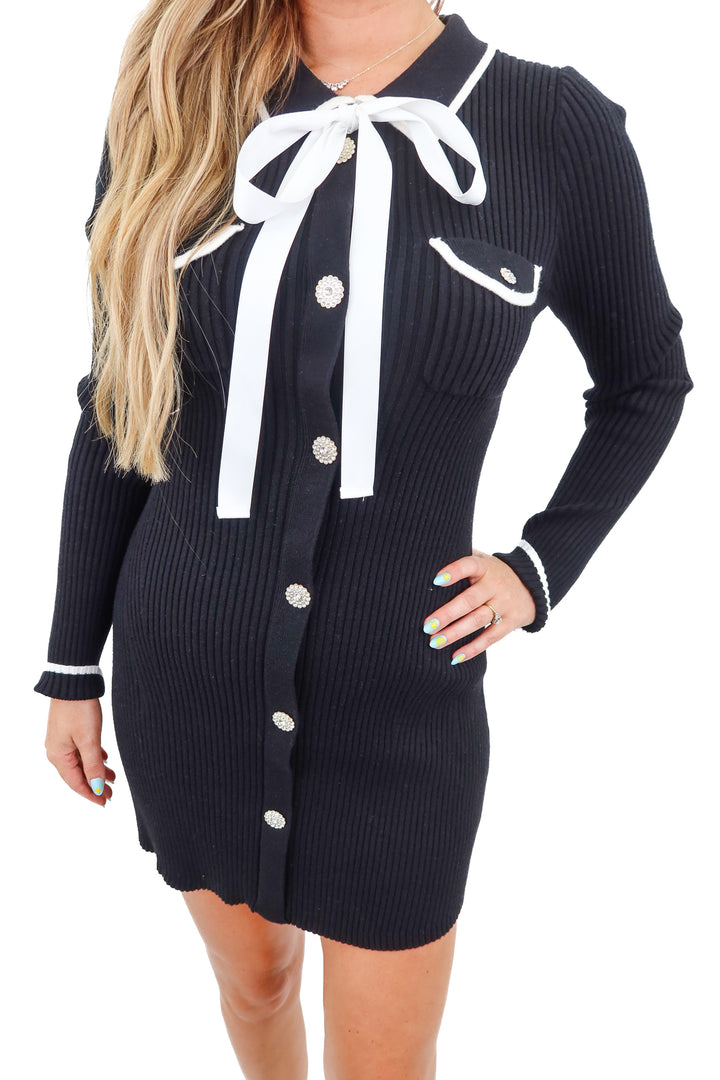 mable black knit rhinestone knit dress (M)