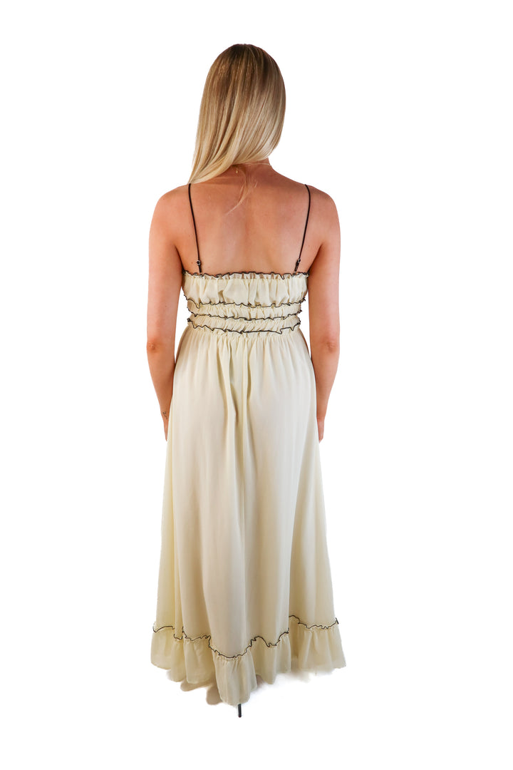 EB luxe cream/black peasant style maxi dress NWT (s)