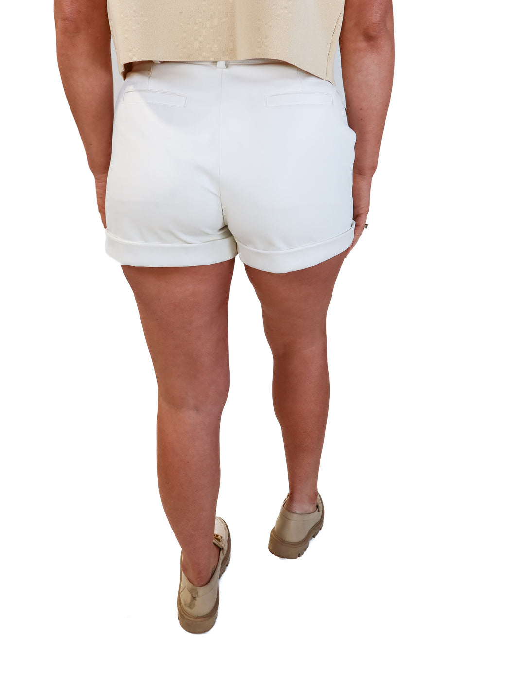 Generation love white faux leather trouser shorts (s; retail $265)