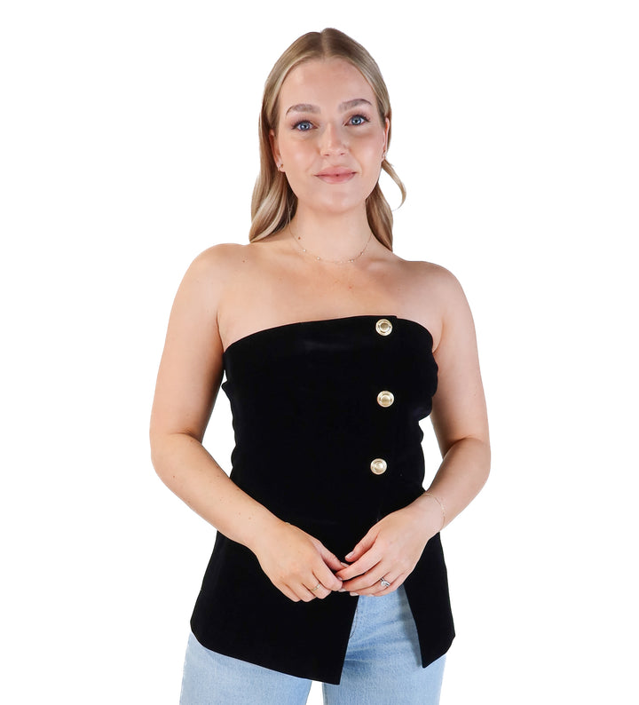 Vici black velvet strapless blazer top (s; retail $88)