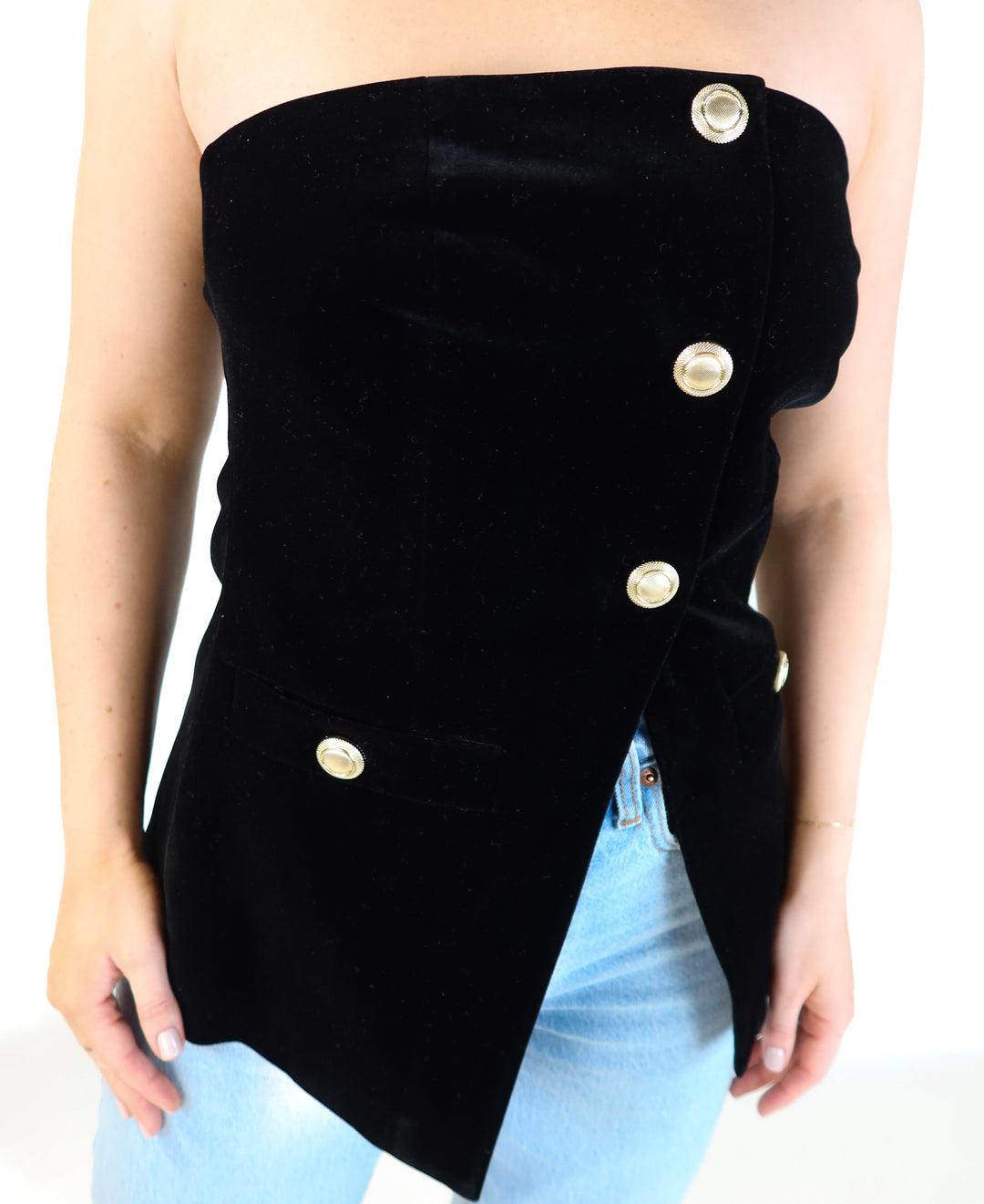 Vici black velvet strapless blazer top (s; retail $88)
