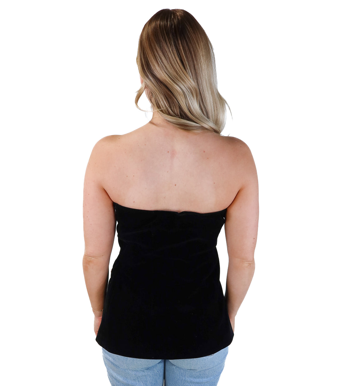 Vici black velvet strapless blazer top (s; retail $88)