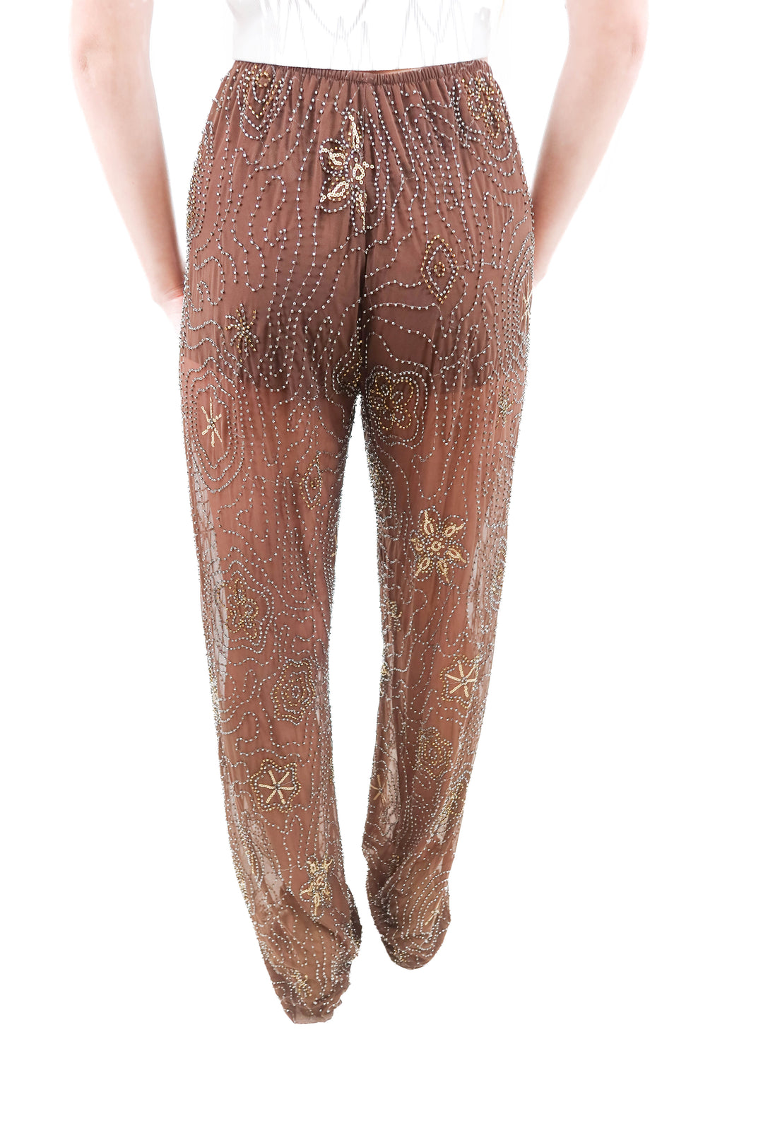 zara brown beaded sheer pants (m; retail $99)