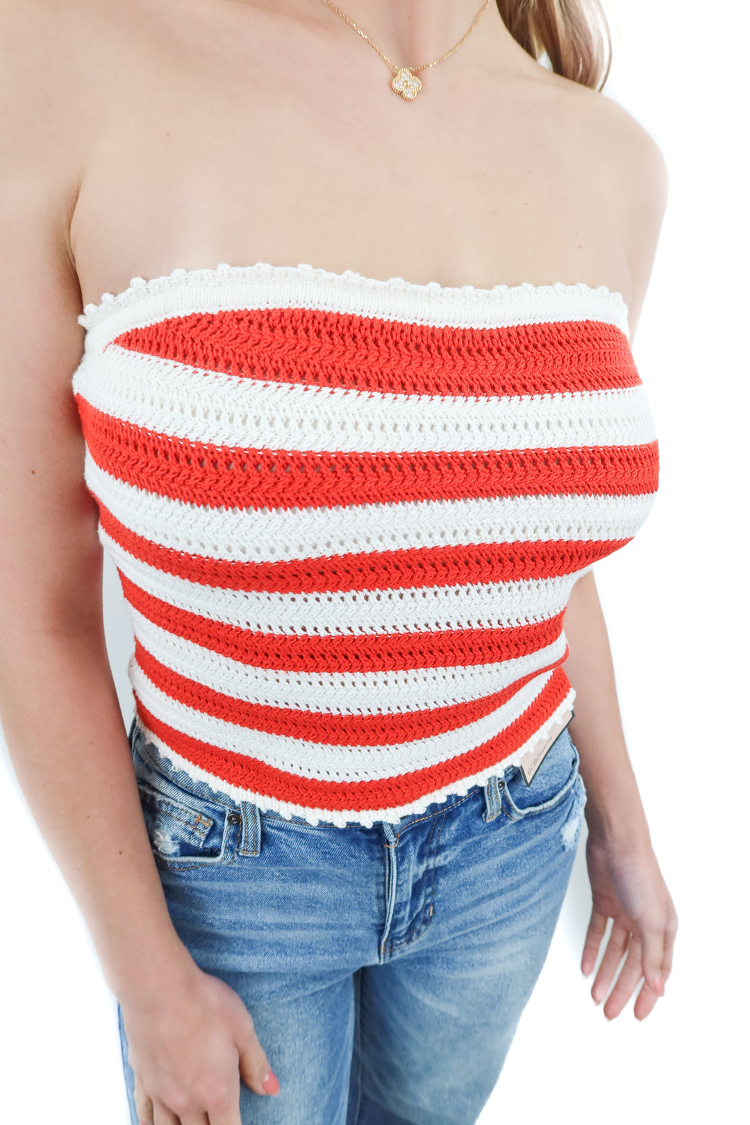 american eagle red/white knit tube top NWT (s; retail $50)
