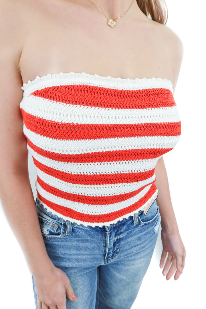 american eagle red/white knit tube top NWT (s; retail $50)