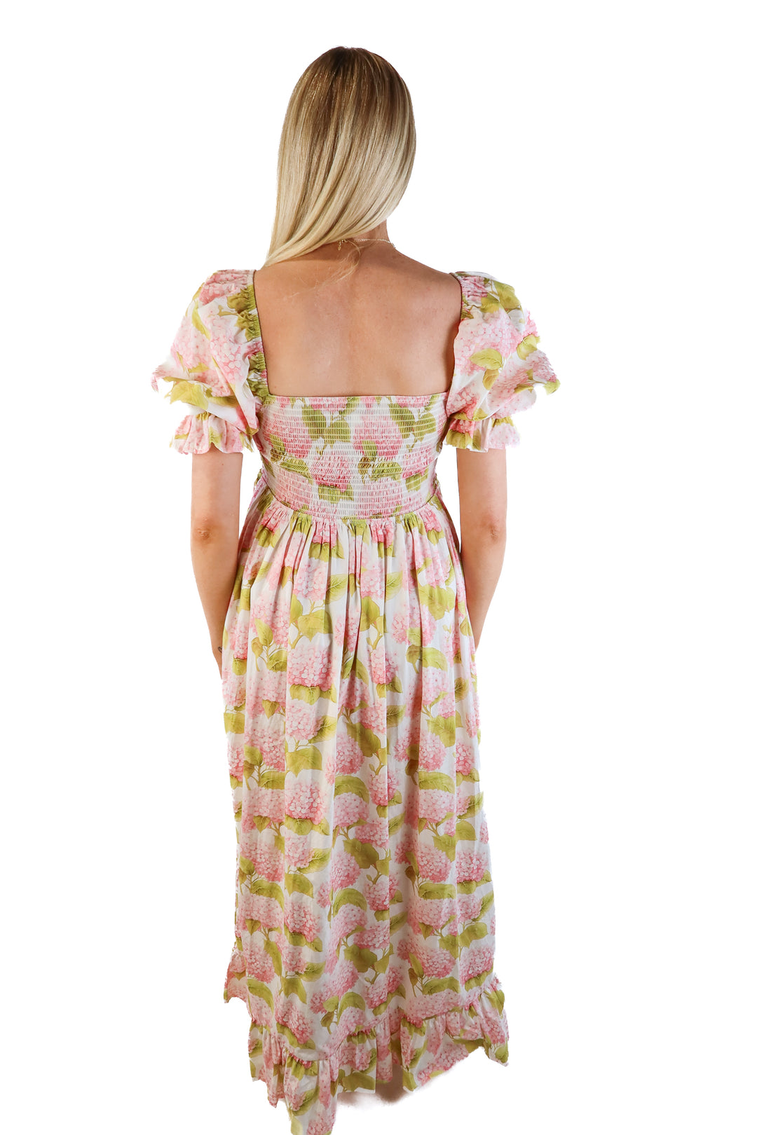 Nothing fits but pink floral puff sleeve maxi dress (s/m; retail $179)