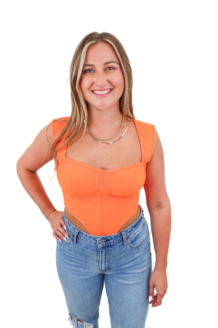 fashion nova orange corset top (L)