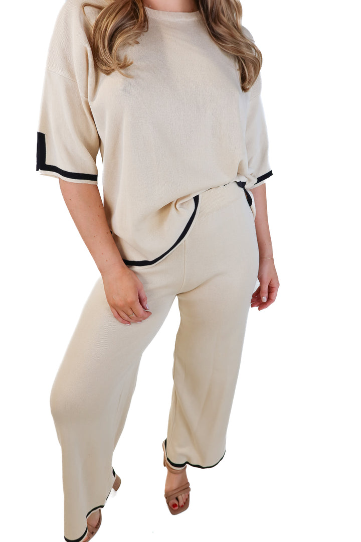 Fashion taupe/black striped lounge set (M)