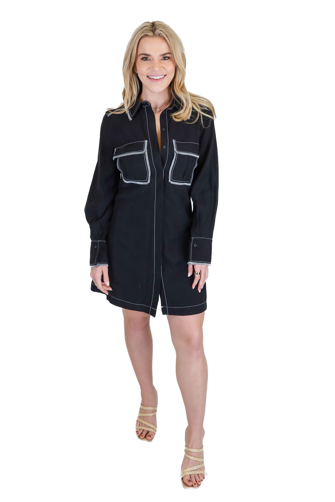 Topshop black denim long sleeve dress (S)