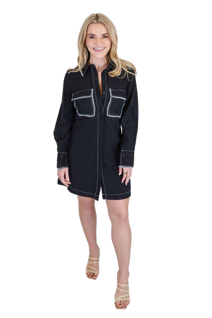 Topshop black denim long sleeve dress (S)
