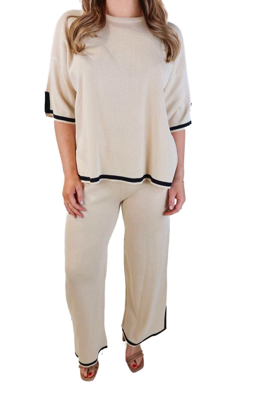 Fashion taupe/black striped lounge set (M)