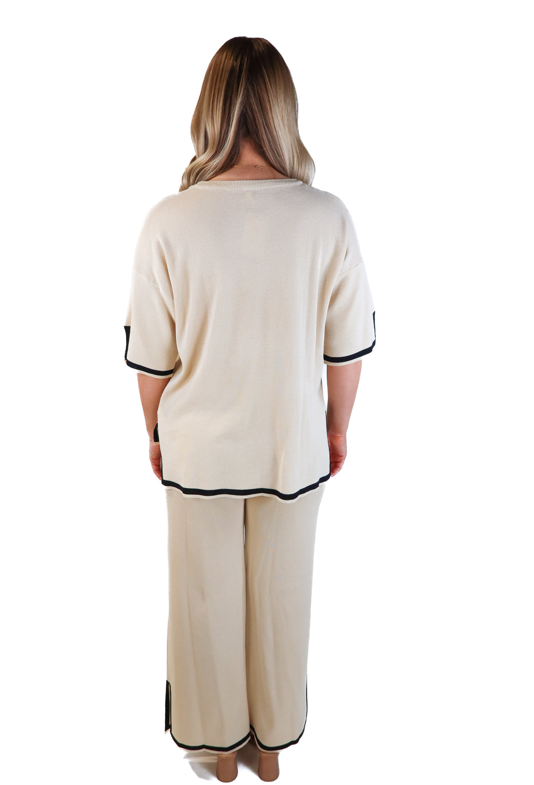 Fashion taupe/black striped lounge set (M)