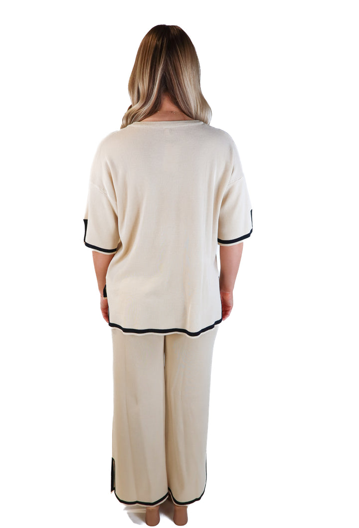 Fashion taupe/black striped lounge set (M)