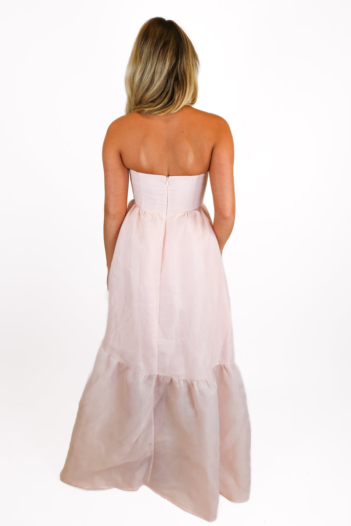 X By NBD pink strapless chiffon maxi dress NWT (XS)
