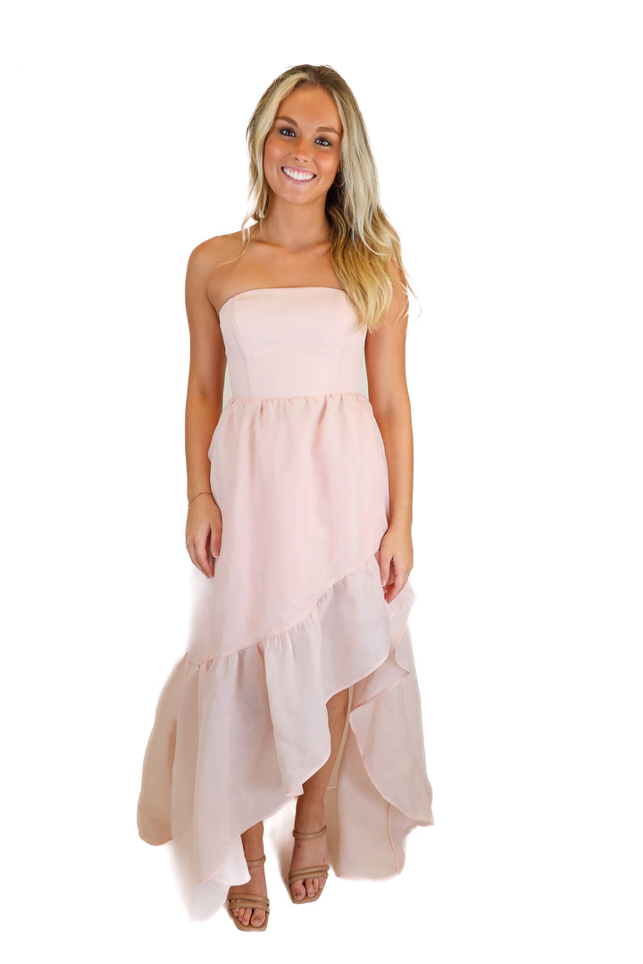 X By NBD pink strapless chiffon maxi dress NWT (XS)
