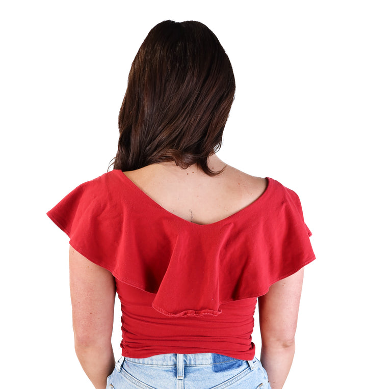 Free people red off the shoulder ruffle top (s; retail $64)