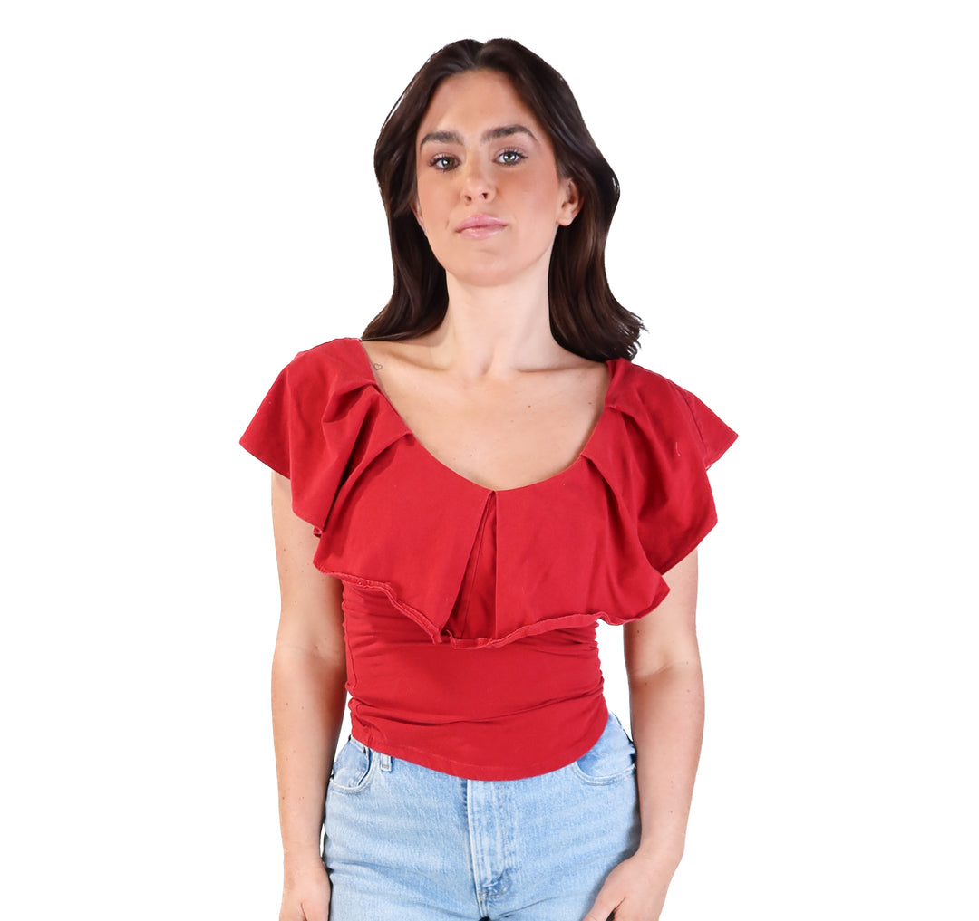 Free people red off the shoulder ruffle top (s; retail $64)