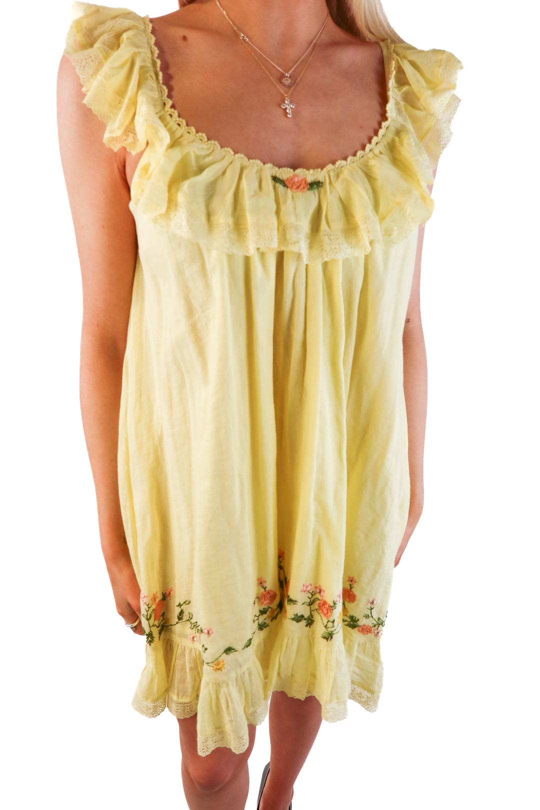 Free people yellow floral shift dress (xs; retail $158)