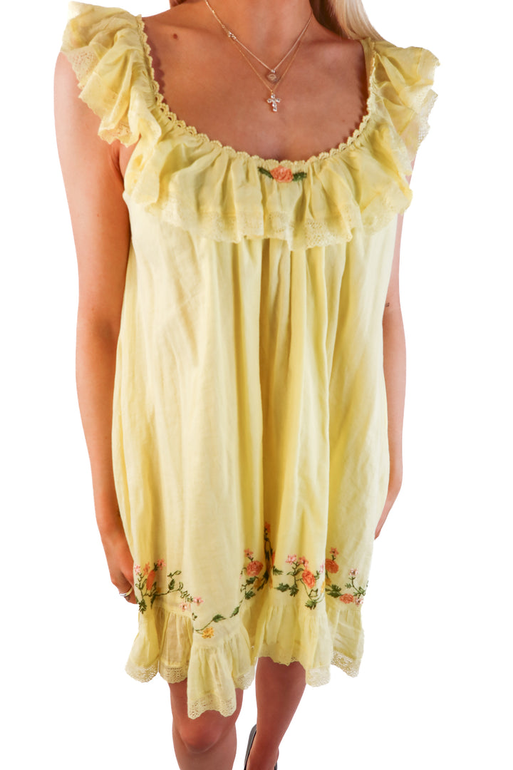 Free people yellow floral shift dress (xs; retail $158)