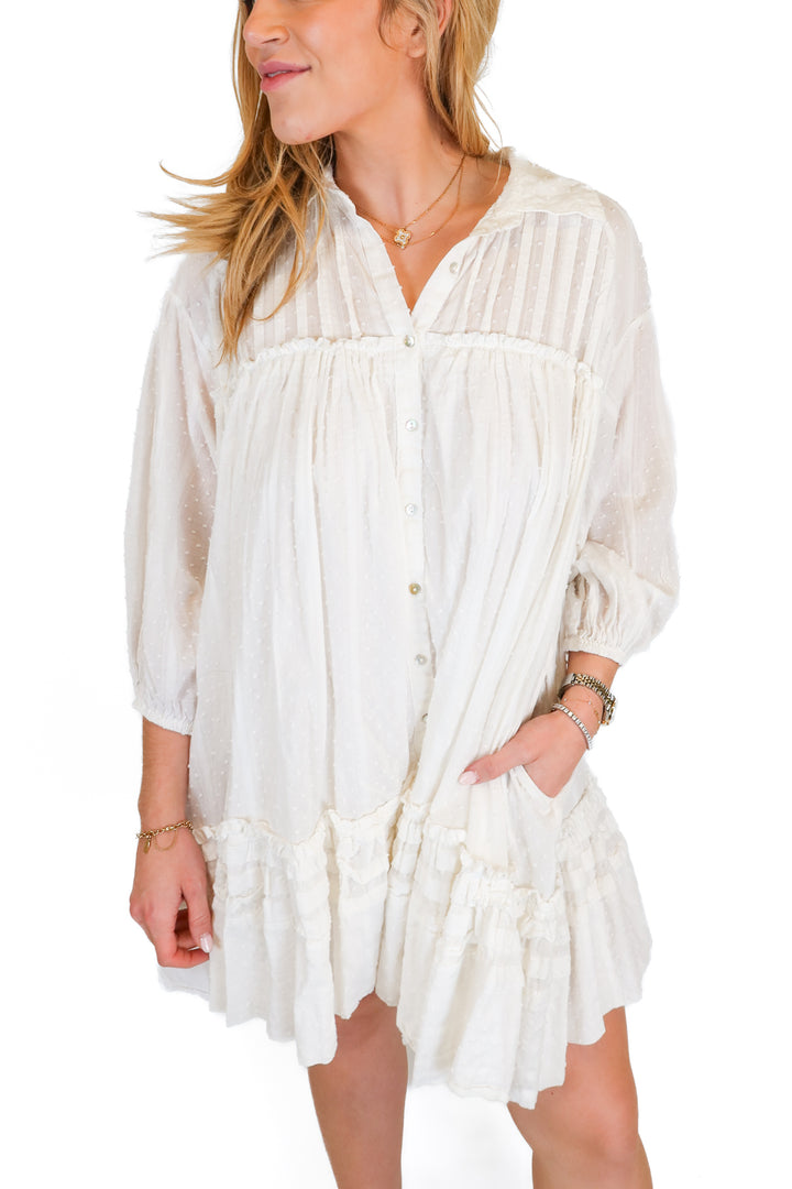Vici White Swiss Dot Button Up Dress (S)
