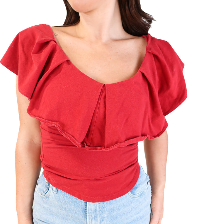 Free people red off the shoulder ruffle top (s; retail $64)
